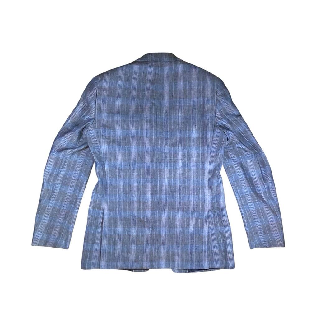 Calvin Klein Linen Blue Plaid Blazer - 40L - Picture 4 of 4